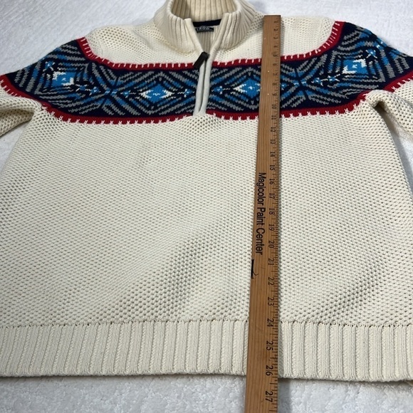 IZOD Vanilla Ice fair isle half zip pullover long sleeve cotton sweater cream M - Picture 7 of 7